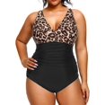 thumbnail image 4 of GHSDFBB Women Plus Size One Piece Swimsuits V Neck Tummy Control Bathing Suits Retro Ruched Swimwear, 4 of 6