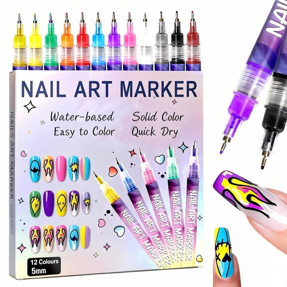 Tarmeek 12 Colors Nail Art Pen Set Gel Polish Fine Tip Drawing Kit for DIY Nail Design, Nail Art Brush Pen for Beginners and Professionals