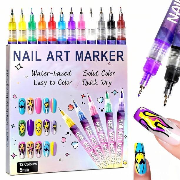 Juego de 12 rotuladores para decoración de uñas de plástico de 10 ml