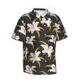 thumbnail image 3 of Xecao Lilies Flowers print Hawaiian shirt - a stylish short-sleeve button-down for men, perfect for casual beach and tropical outings., 3 of 9