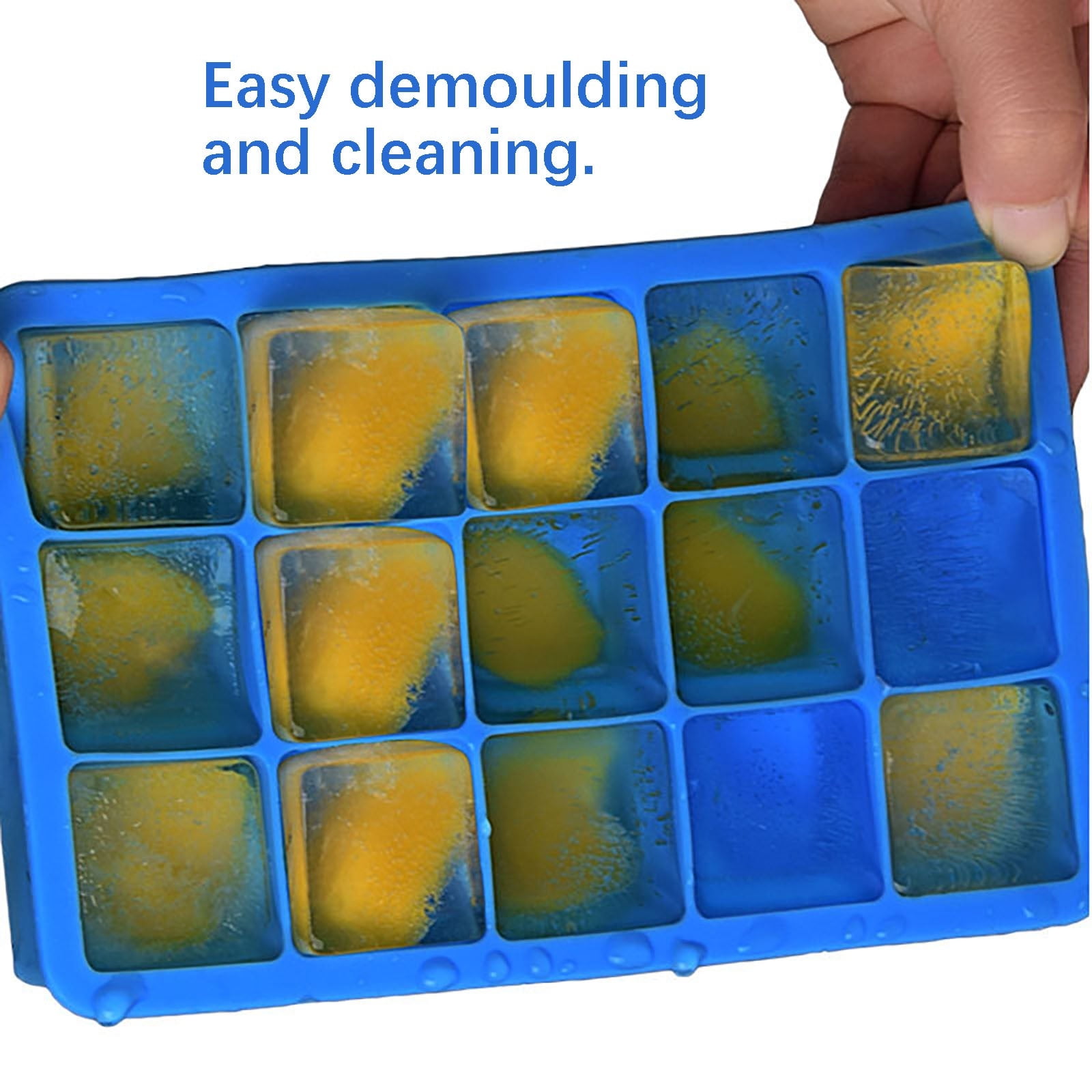 JilgTeok 2 Packs Silicone Ice Cube Tray Ice Maker with 15-CubeIce Storage Container Tray with Lid Easy Release for Beverages Coffee Summer Supplies