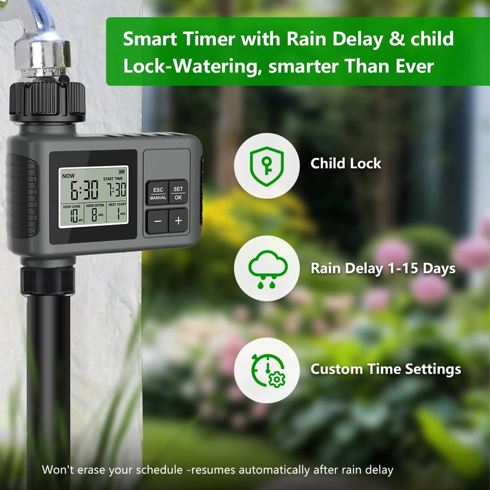 Petyoung 60FT Drip Irrigation System with Water Timer, Automatic Garden Watering Kit with Bendable Hose and Adjustable Nozzles for Greenhouse