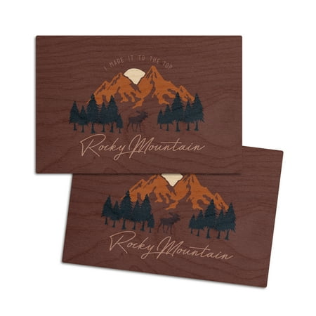 

Rocky Mountain National Park Colorado Moose and Trees (purple) (4x6 Birch Wood Postcards 2-Pack Stationary Rustic Home Wall Decor)