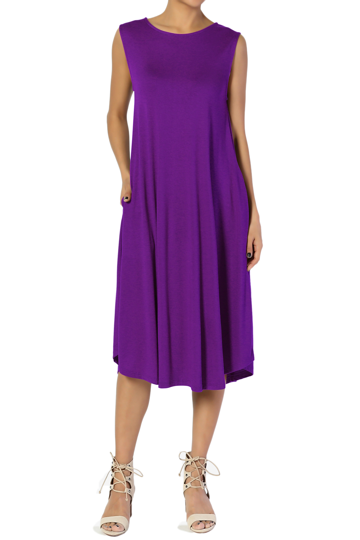 TheMogan Women's S3X Sleeveless Fit & Flare Aline Draped Jersey Midi