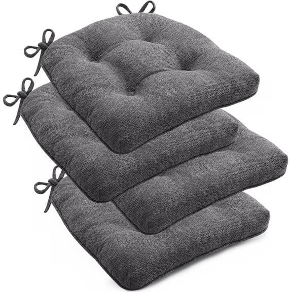 ThrottleT-Chair Cushions Set of 4 for Dining Chairs, 16.5"x15.5" Kitchen Chair Pads with Memory Foam, Non-Slip Bottom & Ties, Tufted Indoor Seat Cushions for Home Use – Dark Grey