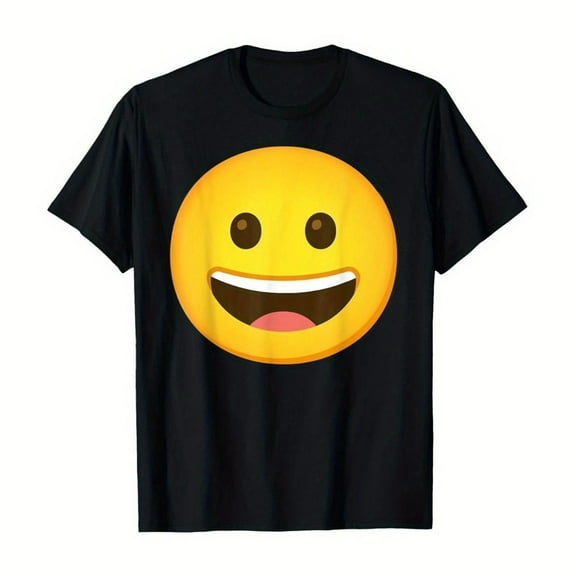 Happy Face T-Shirt Graphic Tee Funny Top Cotton Short Sleeve Casual Shirt Comfort Black S-5XL