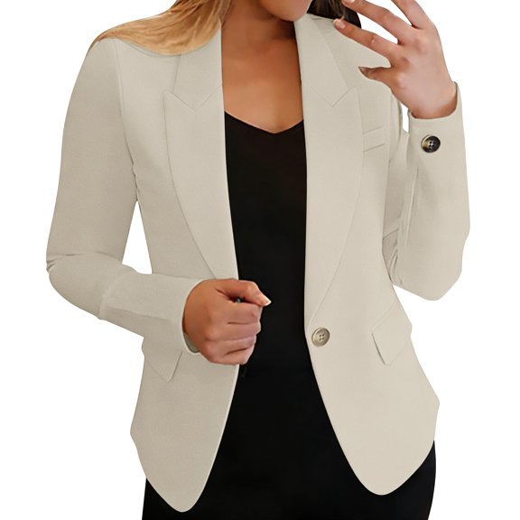 Vinsonshop Womens Casual Blazers Long Sleeve Lapel Button Slim Work Office Blazer Jacket Beige L