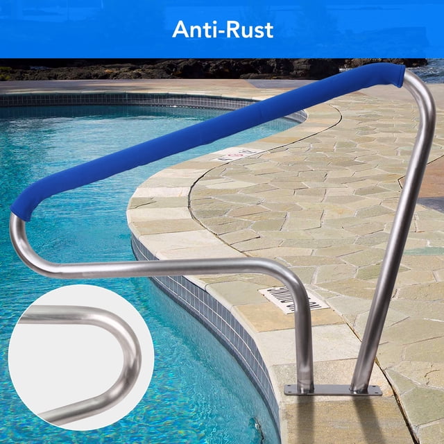 Pool Handrail for Inground Pools, Swimming Pool Railing – 304 Stainless Steel, 48"x36", 385 lbs, Blue Grip Covers, Quick Install, Safety Ladder