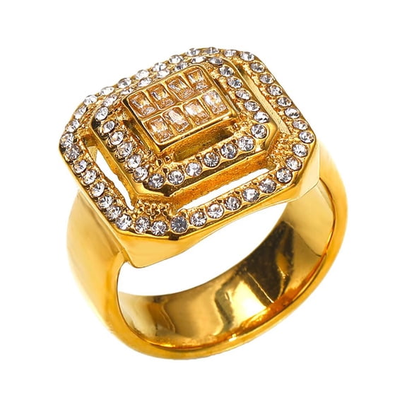 PAURO Cubic Zirconia Rings for Men Square Stainless Steel Unique Personalized Statement Silver Gold Plated Vintage Cool Dainty Jewelry Gold Size 7