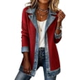 thumbnail image 5 of Breezora Women's Denim Patchwork Corduroy Cardigan Lapel Long Sleeve Button Down Casual Open Front Lightweight Jacket, 5 of 7