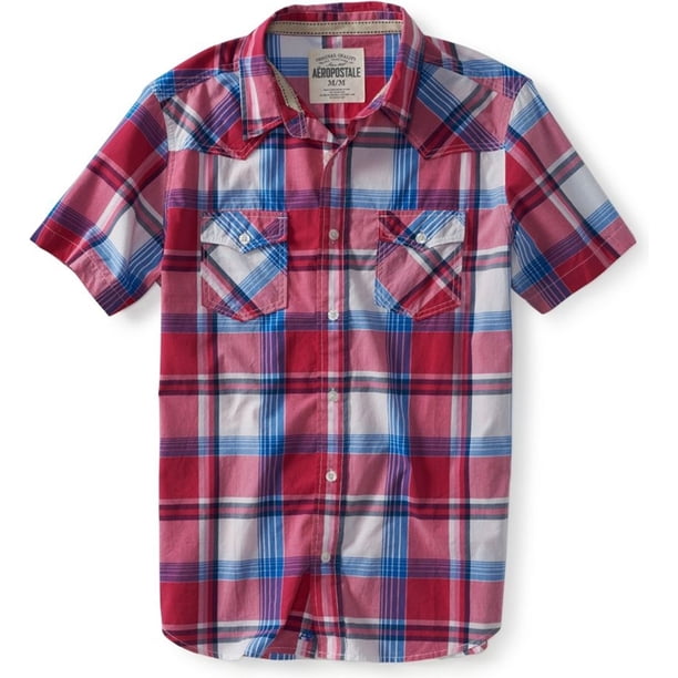 Aeropostale - Camisa con botones para hombre, diseño de bulldog a cuadros, color morado, grande