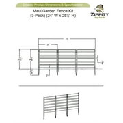 Zippity Outdoor Products Maui No-Dig Charcoal WoodTek Vinyl Garden Fence Kit, (3 Panels), 25.5 in. H x 72 in. W