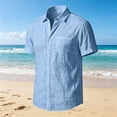 thumbnail image 6 of Men's Cotton Linen Short Sleeve Shirts Loose Casual Lightweight Button Down Shirt Beach Vacation Summer Tops with Pocket Size S-4XL Light Blue, 6 of 6