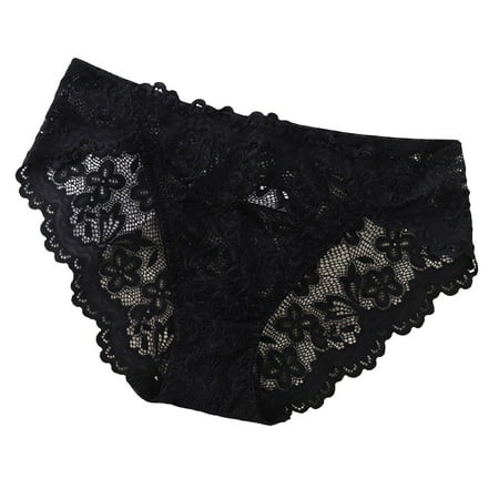 BYHONG Border European and Lace Briefs Close Fitting Comfortable Thin Cut Out Women s Briefs Panties for Women Pack Black S