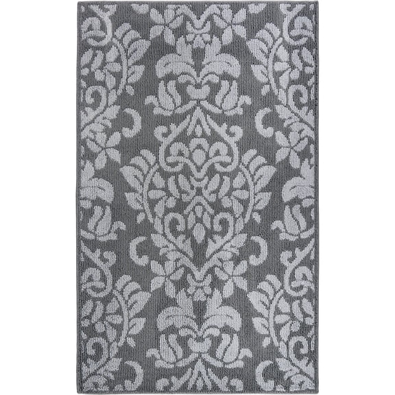 Nicole Miller New York Indoor Rectangle Scroll Traditional Area Rug, Dark Gray Light Gray, 26" x 45"