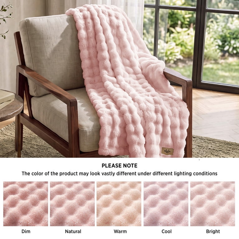 U by Bedsure 3D Bubble Faux Fur Throw Blanket, Pink, 50x60" photo 3