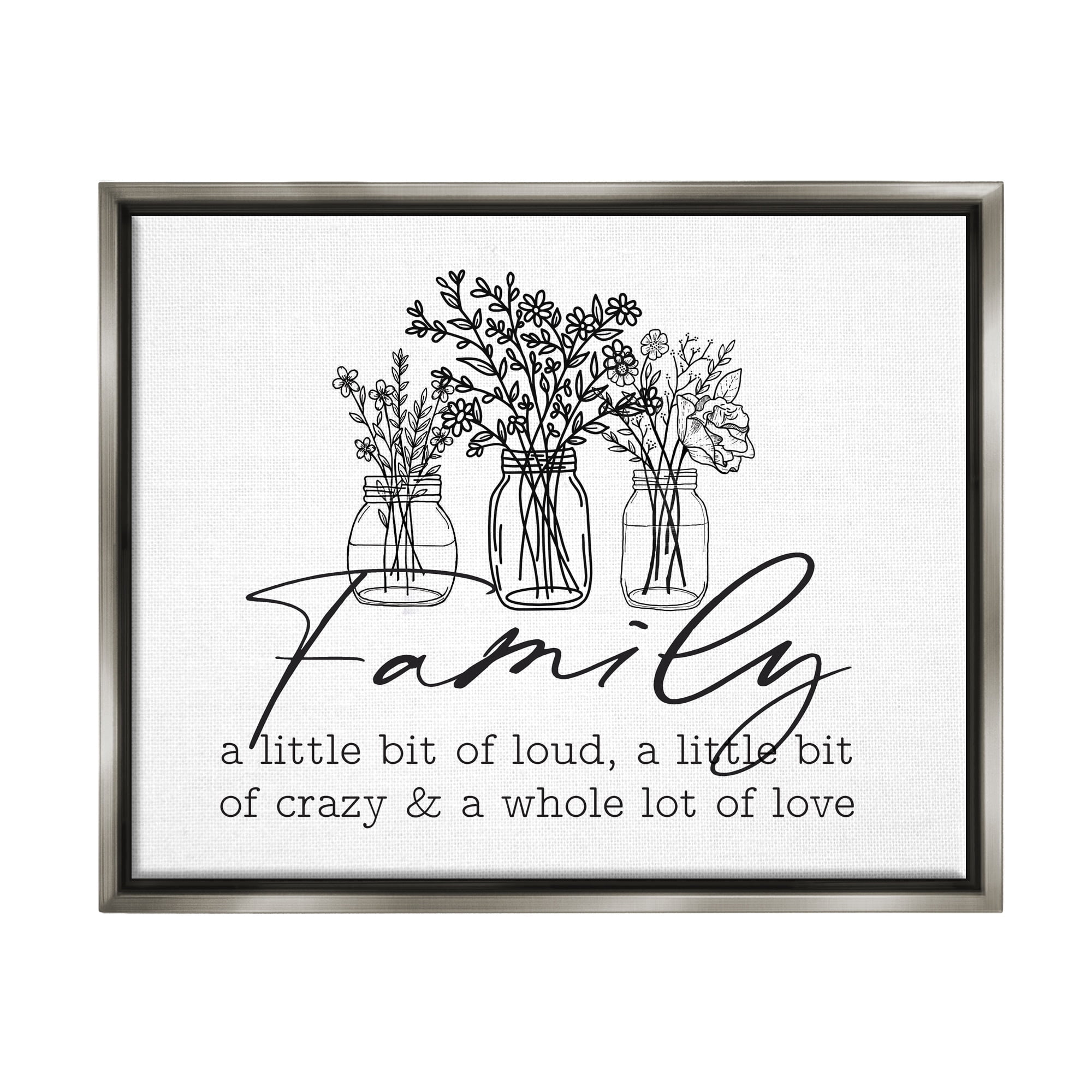 Stupell Industries Heartwarming Family Phrase Botanical Blossoms Bouquets Graphic Art Luster Gray Floating Framed Canvas Print Wall Art, Design by Lettered and Lined