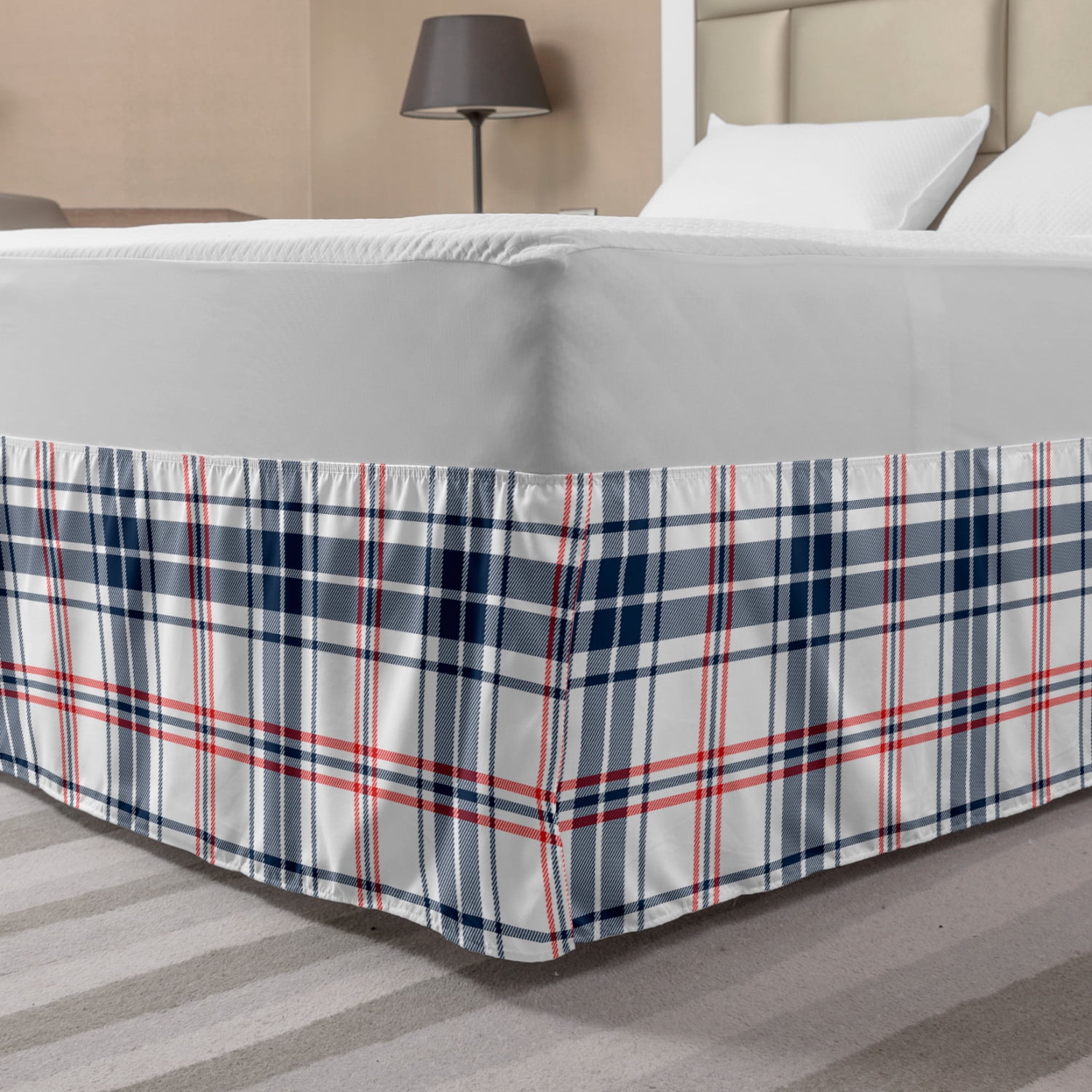 Plaid Bed Skirt, Traditional Checkered British Country Pattern with
