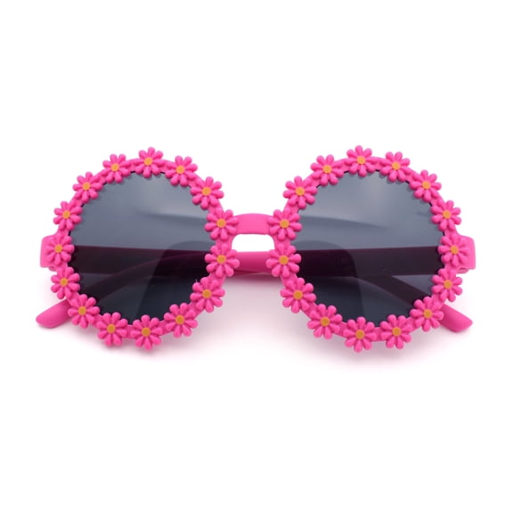 Girls Kids Daisy Flower Rim Round Circle Plastic Cute Lolita Sunglasses Pink