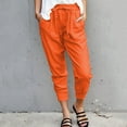 thumbnail image 2 of Eashery Linen Pants for Women Adjustable Lounge Trousers Casual Solid White Flowy Pants (Solid Color,Orange,M), 2 of 3