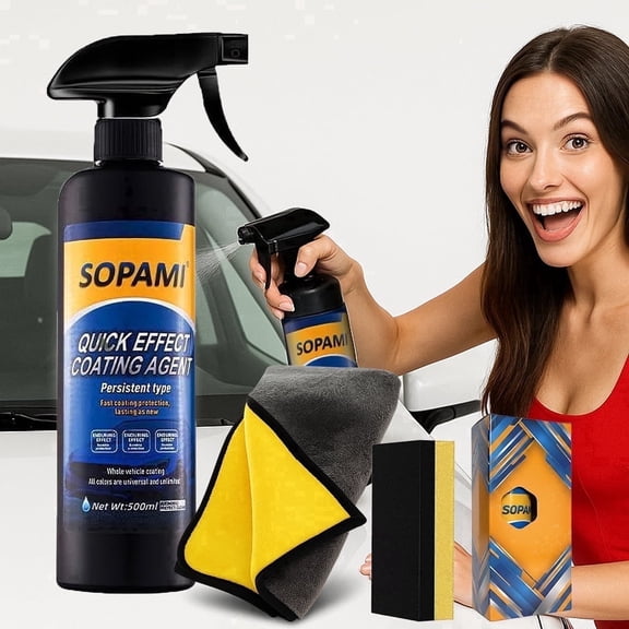 Sopami 500ml Ceramic Car Coating Spray — Hydrophobic Waterless Wash & Wax, 16.9 oz Quick Detailer Spray for Paint, Glass & Plastic