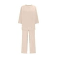thumbnail image 4 of UVEASISHA 2 Piece Lounge Sets for Women Plus Size Linen Loungewear Sets 3/4 Sleeve Tops and Wide Leg Pants Matching Set Beige XL, 4 of 8