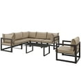 thumbnail image 3 of Modern Urban Contemporary 7 pcs Outdoor Patio Sectional Sofa Set, Brown Fabric Steel, 3 of 9