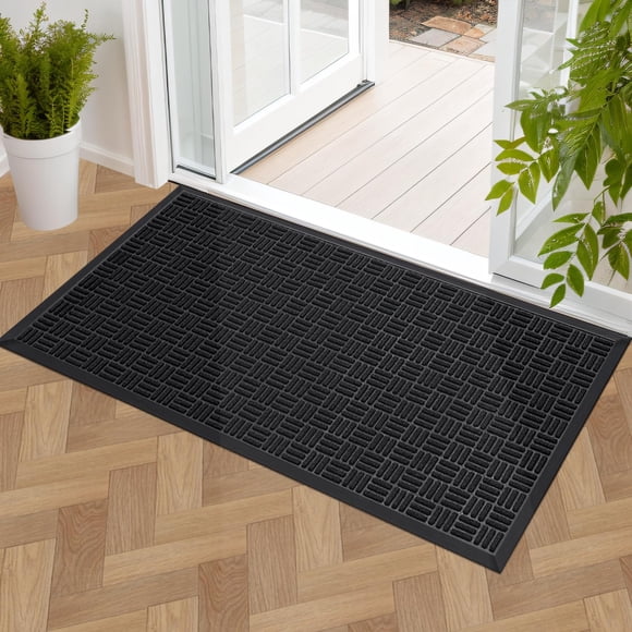 Mibao Front Door Mat, Heavy Duty Durable Welcome Mat for Outdoor Indoor, Dirt Trapper Waterproof Super Absorbent Door Mat for Ent
