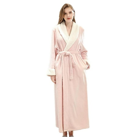 

Soft Plush Women Fleece Robe Cozy Bathrobe Female Spa Robe Pink M