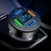 Car Battery Voltage Monitor with Real-time LED Display and 4 USB Fast Charging Ports