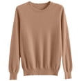 thumbnail image 4 of WTOBBY Women's Casual Lace Round Neck Base Layer Sweater, Knitted Long Sleeve Solid Color Top with Decorative Lace, Elegant and Comfortable Wear,Camel S, 4 of 5