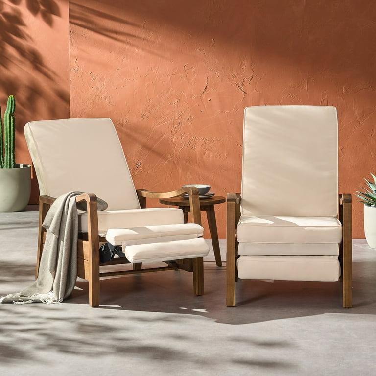 Finethy Acacia Wood Outdoor Recliner Chair with Cushions Set of2