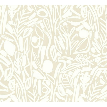 ohpopsi Verdure Neutral Painted Botanical Unpasted Non Woven Wallpaper, 19.7-in by 33-ft., 54.2 sq. ft.