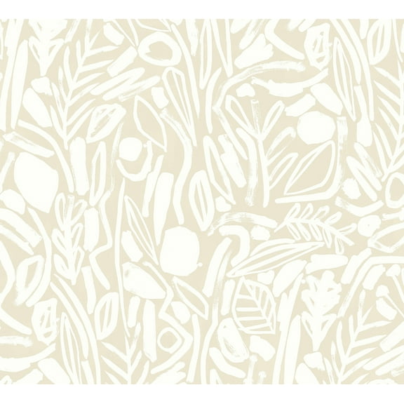 ohpopsi Verdure Neutral Painted Botanical Unpasted Non Woven Wallpaper, 19.7-in by 33-ft., 54.2 sq. ft.