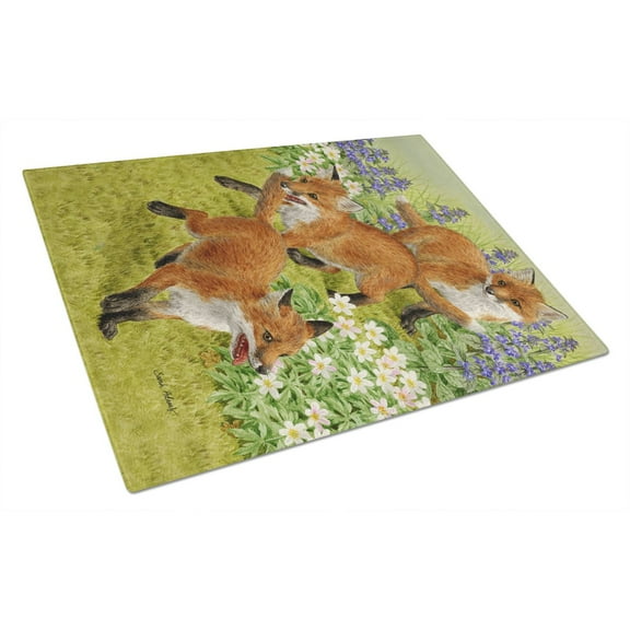 Caroline's Treasures Fox Cubs Glass Cutting Board Large