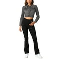 thumbnail image 2 of INSPIRE CHIC Women's Classic Casual Puff Sleeve Button Down Cropp Denim Jacket S Black Gray, 2 of 6