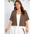 thumbnail image 6 of SHOWMALL Womens Plus Cropped Cardigan Open Front Shrug for Dresses Lightweight Bolero for Summer Coffee 3X, 6 of 8
