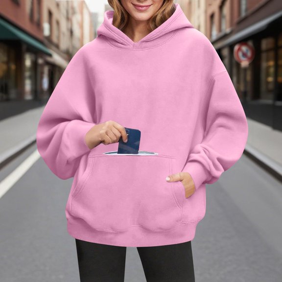 Women's Oversized Casual Hoodie, Long Sleeve Sweatshirt with Pockets, Pink