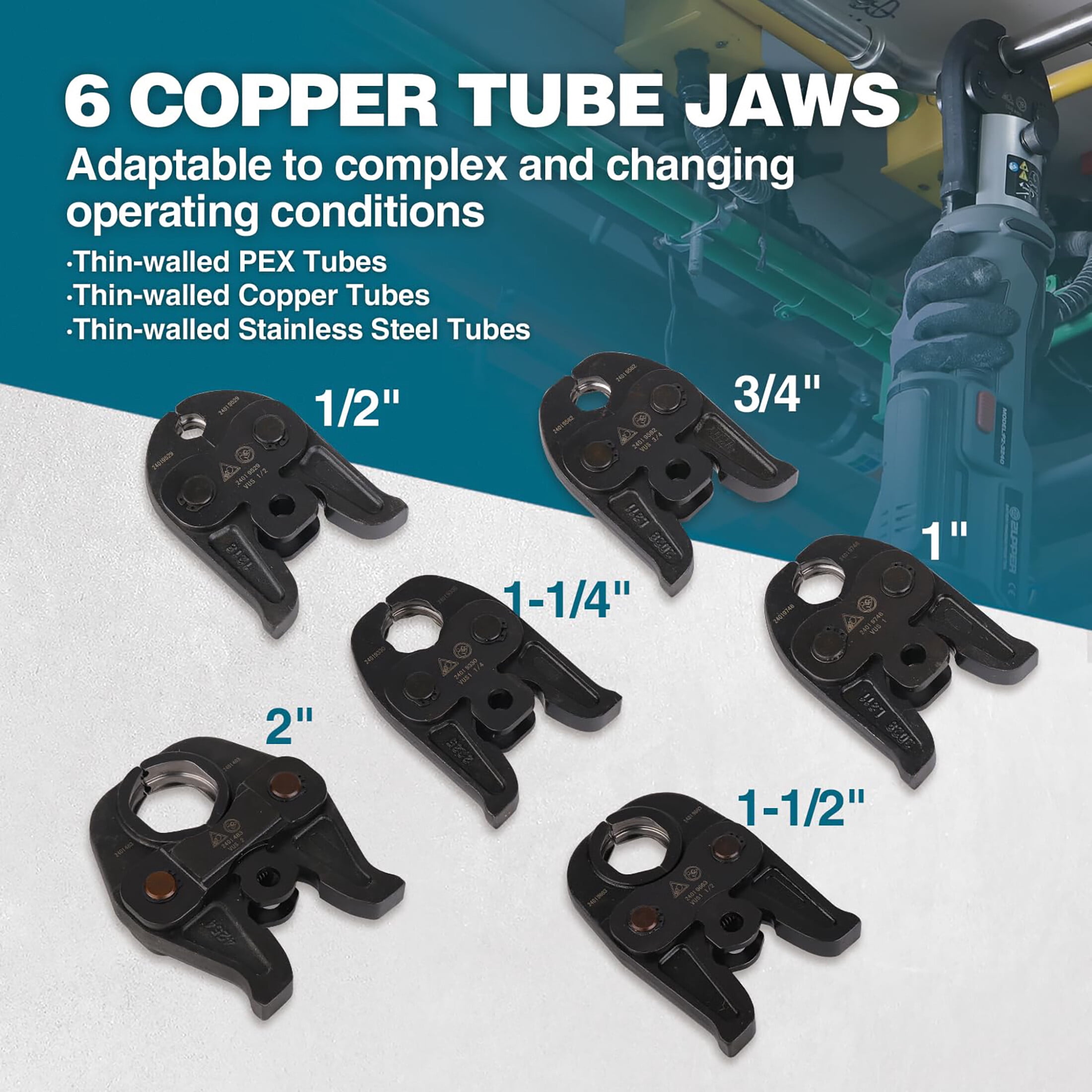ZUPPER Pro Press Tool kit with 1/2" to 2" ProPress Jaws for Copper Viega, 2pcs 4AH Battery, Fast Charger & Carrying Case