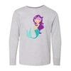 Inktastic Cute Little Mermaid, Purple Hair, Purple Sea Star Youth Long Sleeve T-Shirt