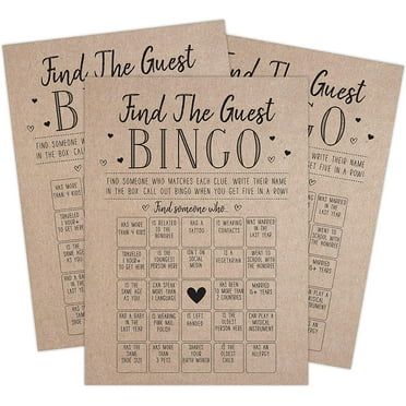 Find the Guest Bingo Game For Bridal Shower, Baby Shower and Bachelorette Parties, 50 Game Cards Included