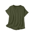 thumbnail image 5 of Nestiefly Womens Cotton Linen Tops Casual Half Sleeve Crew V Neck Blouse Shirt Loose Fit Breathable Summer Tee Army Green 2XL, 5 of 8