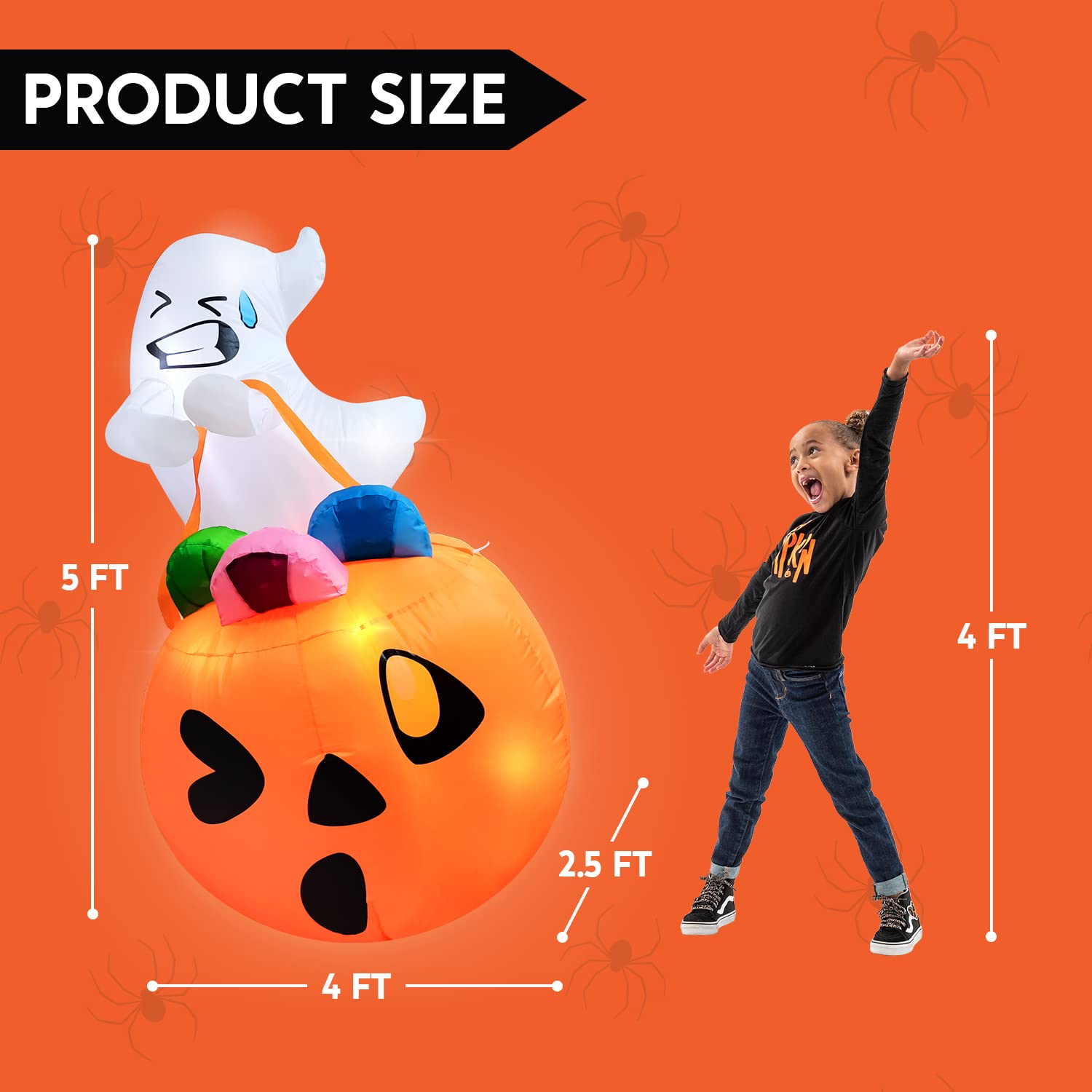 Joyfy 5 Ft Halloween Inflatable Ghost Lifting Pumpkin Candy Bag photo 4