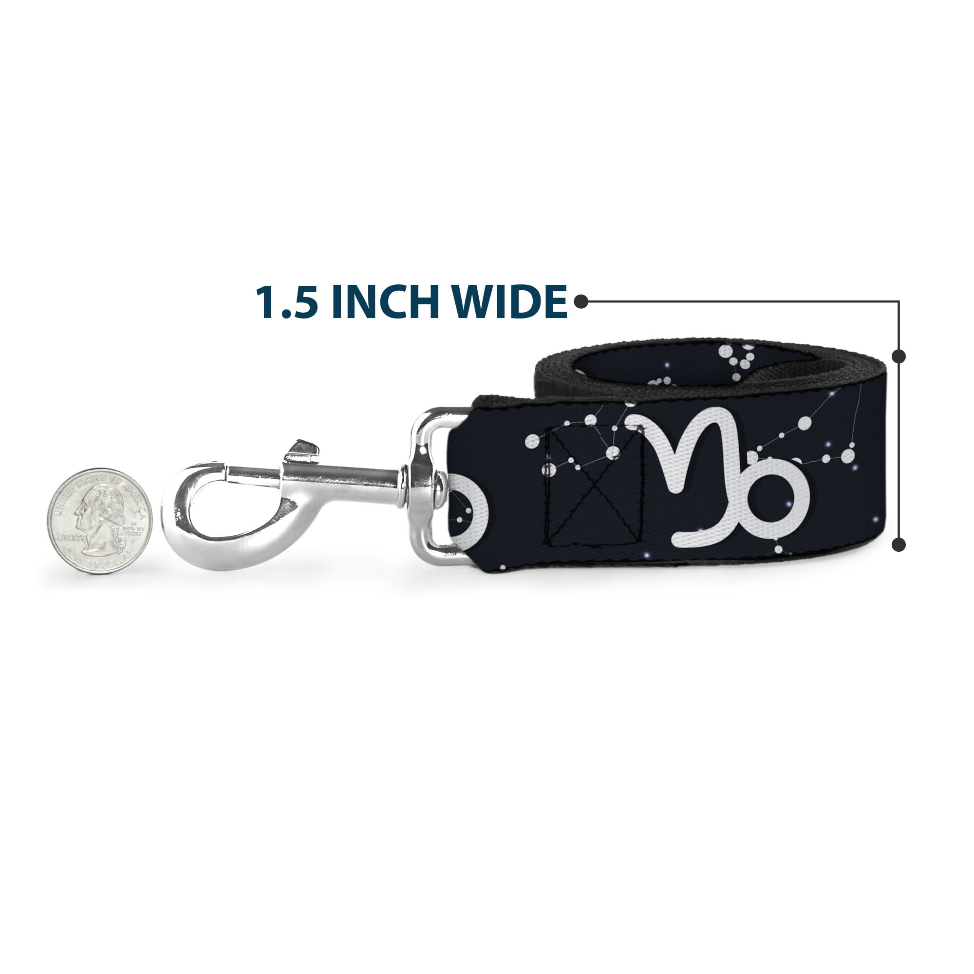 Buckle-Down Pet Leash, Dog Leash, Zodiac Capricorn Symbol Constellations Black White, 6 Feet Long 1.0 Inch Wide
