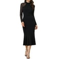 thumbnail image 2 of INSPIRE CHIC Women's Dress Mermaid Bodycon Mock Neck Sheer Mesh Long Sleeve Dresses XS Black, 2 of 6