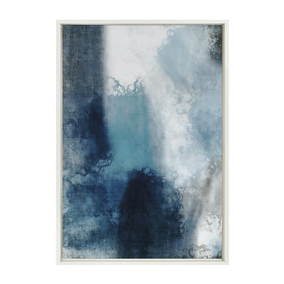 Kate and Laurel Sylvie Aqua Abstract 1 Framed Canvas Wall Art by Amy Lighthall, 23x33 White, Decorative Cool Blue Art Print for Wall