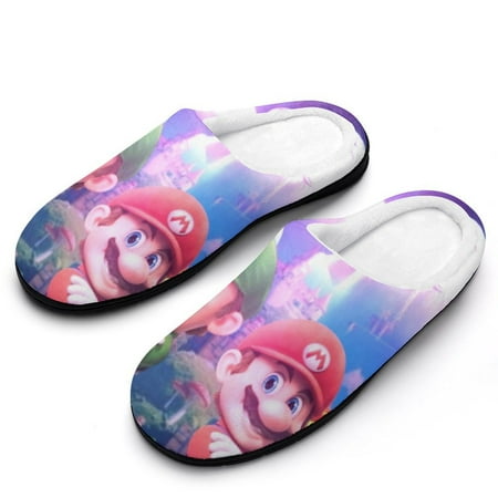 

The Super Mario Bros. Men s Cotton Slippers Winter Fuzzy Lightweight Anti-slip Rubber Sole Slippers House Open Back Slippers Closed Toe Slippers
