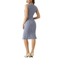 thumbnail image 3 of INSPIRE CHIC Vestido de cuerpo ajustado sin mangas de tweed con cuello barco para mujer en púrpura y azul M, 3 of 6