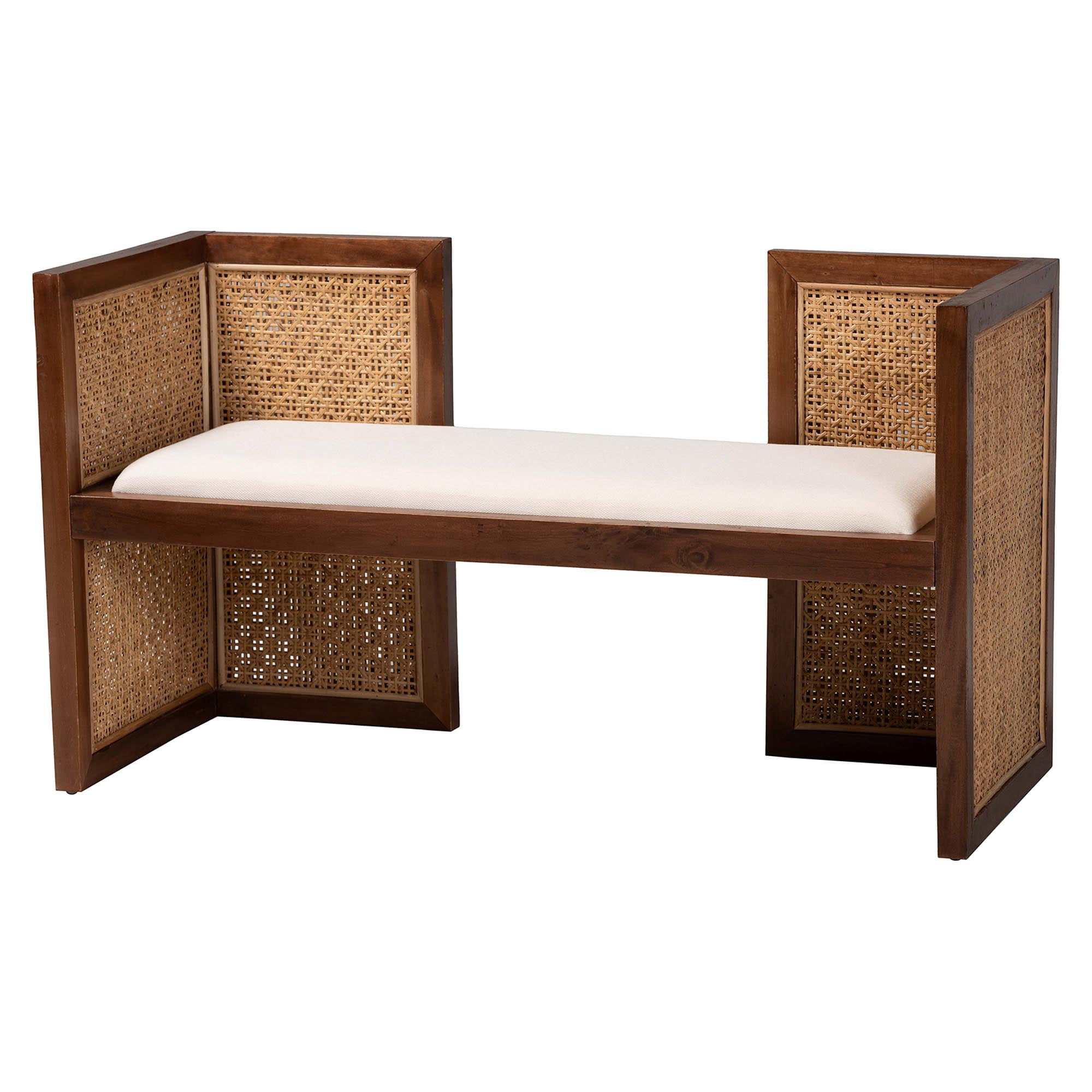 bali & pari Rectangle Natural Rattan Living Room Boho Accent Bench with Floating Seat, Light Honey