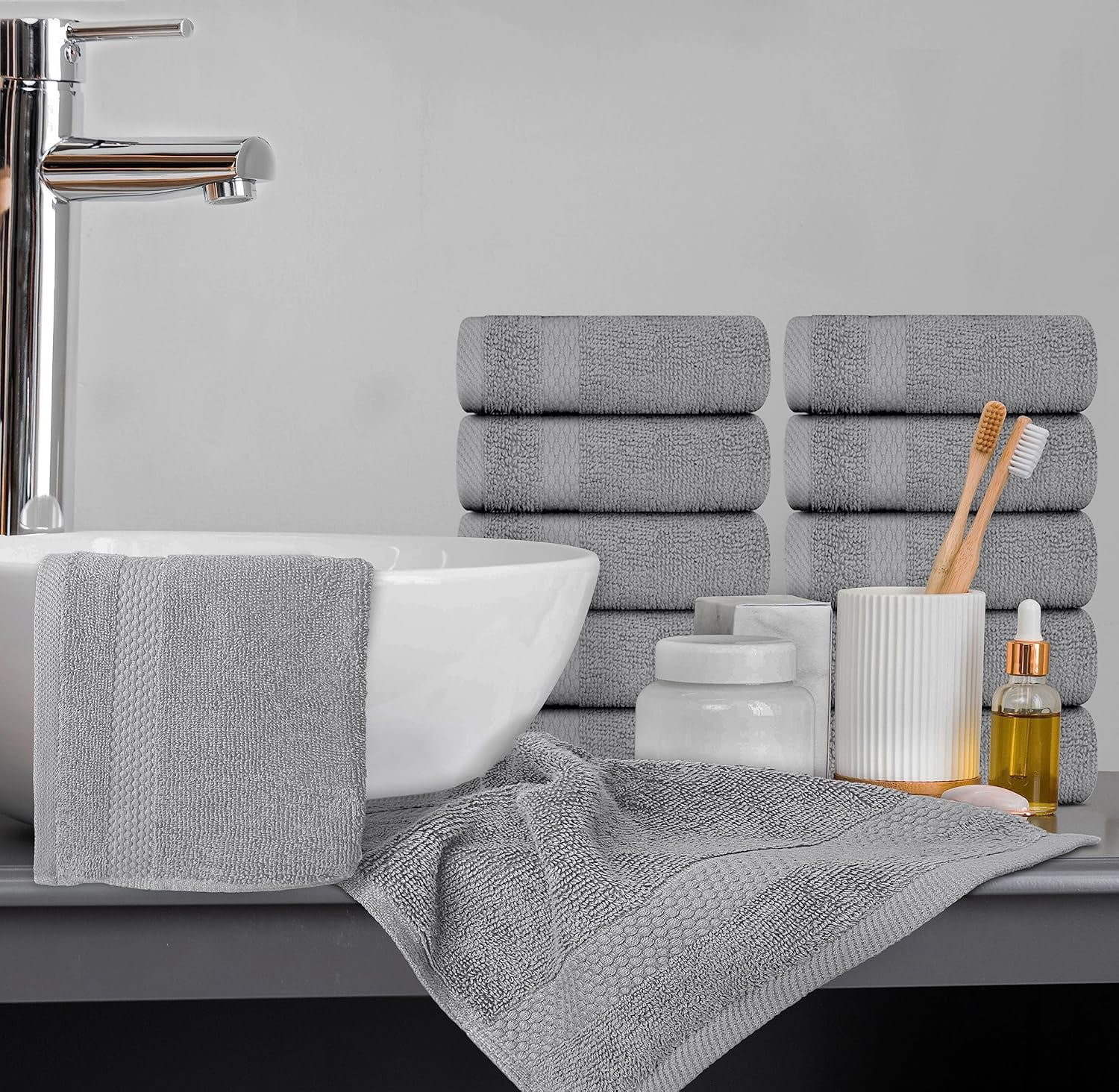 Classic Luxury Cotton Towels 13x13 Inch - 650 GSM Turkish Cotton | Hotel, Spa, Bathroom Face Towels | Pack of 12